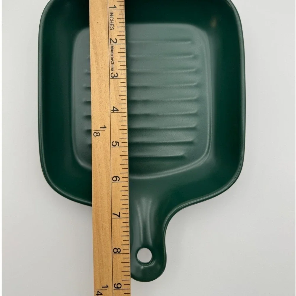 Bruntmor Set 2 Green Ribbed Ceramic Baking‎ Dishes Square Grill Pans w Handles
